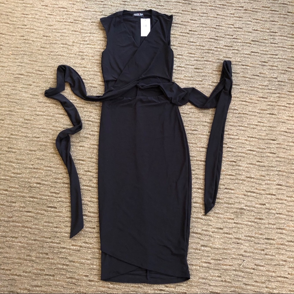 NWT Fashion Nova Around Town Tie Dress - Black - Picture 3 of 7